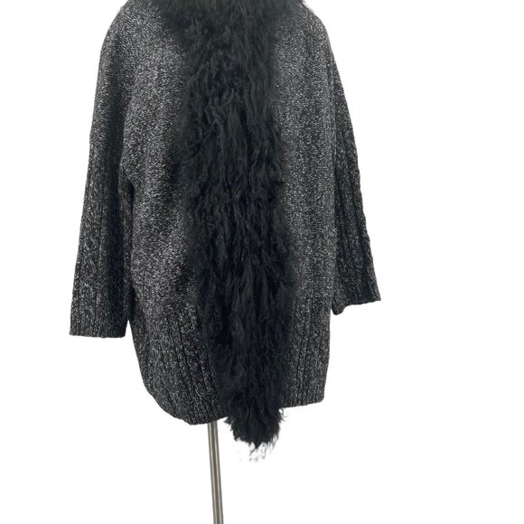 Linda Richards Luxury Tibet Lamb Wool Cardigan Sweater Hooded Size Large Black - Picture 3 of 7
